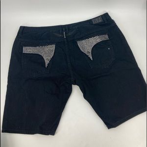 Robins Jeans Shorts Swarovski Crystals Biker Shorts Men's Black Sz50